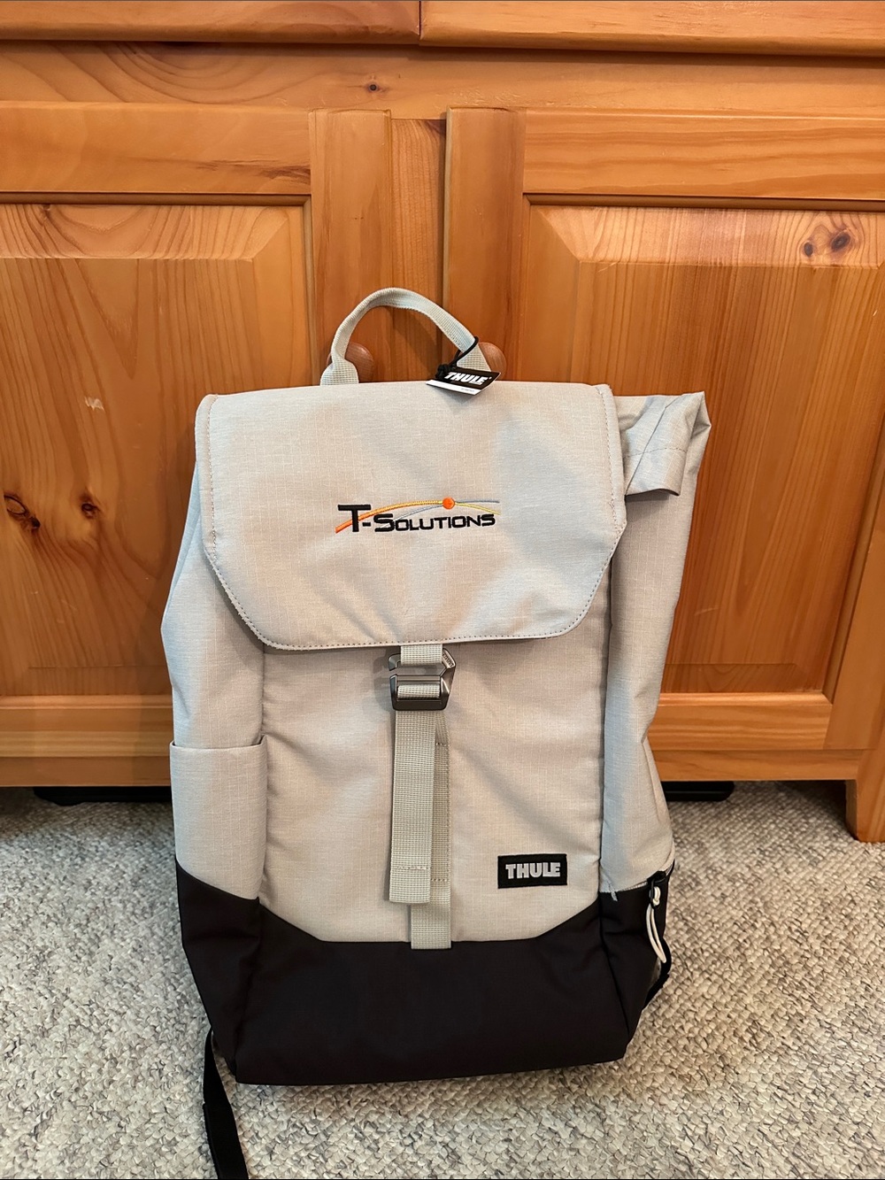 Thule Two-Tone Light Gray and Black Roll-Top Backpack new with tag